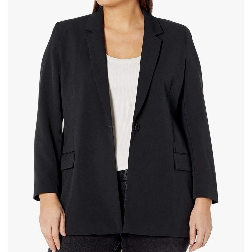 The Drop Women Plus 2X NWT Blake Long Blazer Black Oversized Career Professional